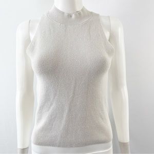 FRAME Women's Off White Rib Knit Sleeveless Tank Top Size L Silk Blend